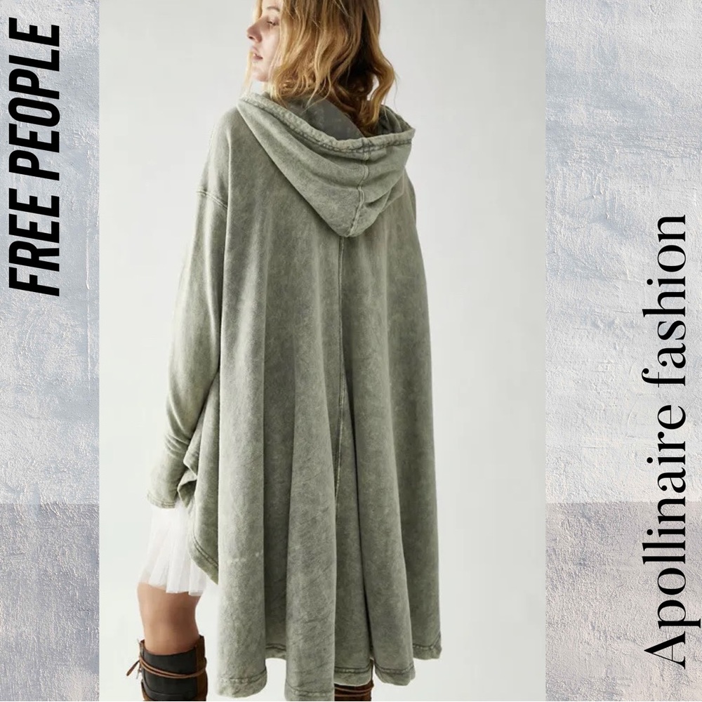 FREE PEOPLE EXTREME WASHED HOODIE IN ARMY NEW MEDIUM TUNIC HIGH LOW DRESS - Picture 7 of 12